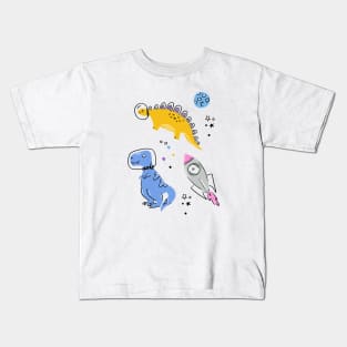 Space Dinosaurs Doodle - Purple Kids T-Shirt